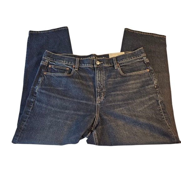 American Eagle Jeans Women 18  Blue Mid Rise‎ Straight Dark Wash AE NEW - Picture 1 of 10